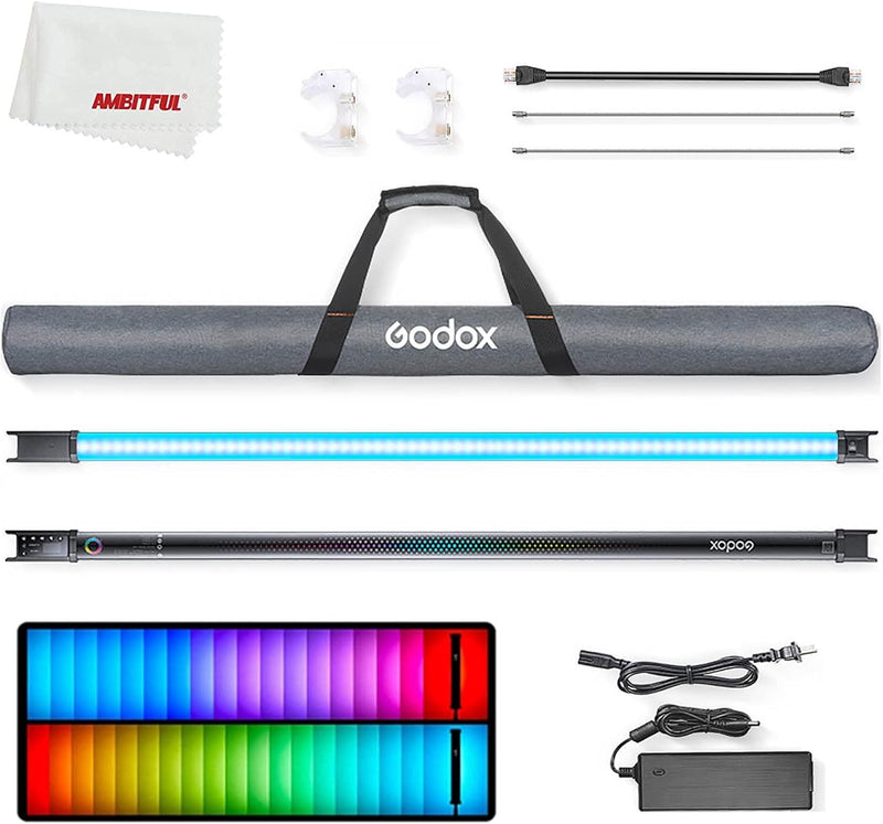 Godox TL120 RGB Tube Light,CRI 96 TLCI 98,Color Temper 2700K~6500K,100% Brightness (LUX),39 FX Effects,Smartphone APP/2.4G Wireless/DMX Control