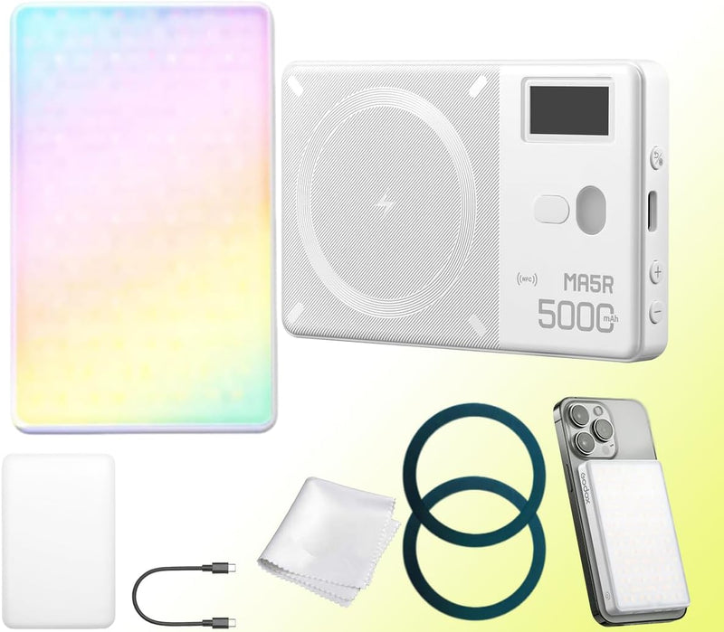 Godox MA5R Full-Color LED Light, Magnetic Charging Selfie Light CRI95 TLCI97, CCT 1800K-10000K,14 Fx Modes,HSI Adjustment,NFC/Bluetooth Connectivity,GM Adjust, 0%-100% Adjust, forYouTube/TikTok etc.