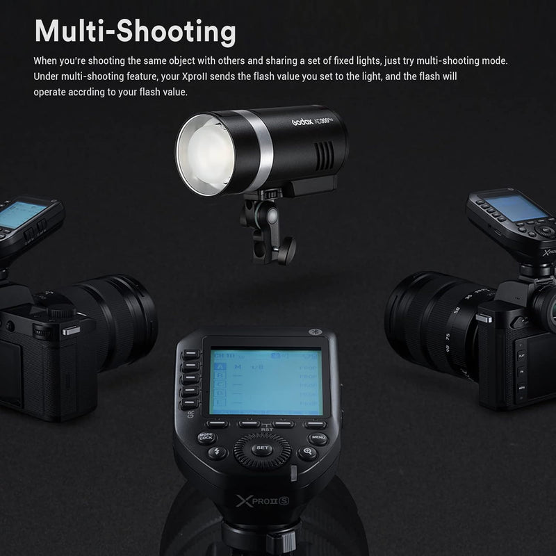 Godox XProII-S Wireless Flash Trigger for Sony Cameras, 2.4G TTL Wireless Flash Transmitter HSS 1/8000S, TCM Transform Function, Bluetooth Connection, New Hotshoe Locking, Large LCD Display