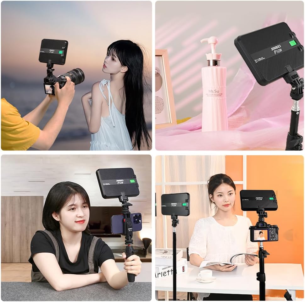 JINBEI P12BI LED Video Soft Light, 119 LEDs, 2700K-7500K, Nine Preset Effects, Studio & Camera Light with USB-C, Tripod & Mount, 2-Hour Battery Life