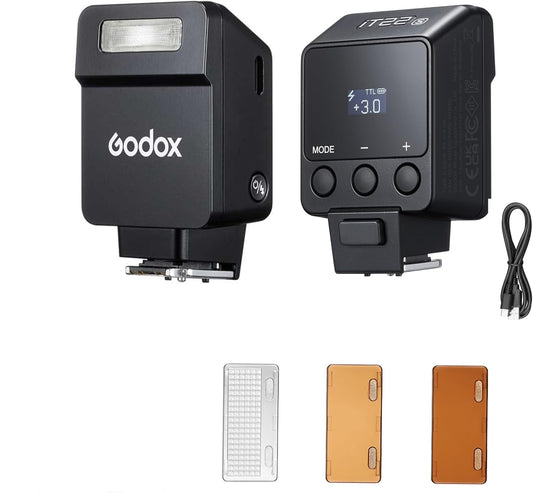 GODOX IT22 S TTL MINI iFlash Camera Flash Light,700+ Flashes & 1.5 s Recycling,6 Stops (1/32 to 1/1 Power),Built in Battery with Magnetic Diffuser & Filter (Black, for Sony)