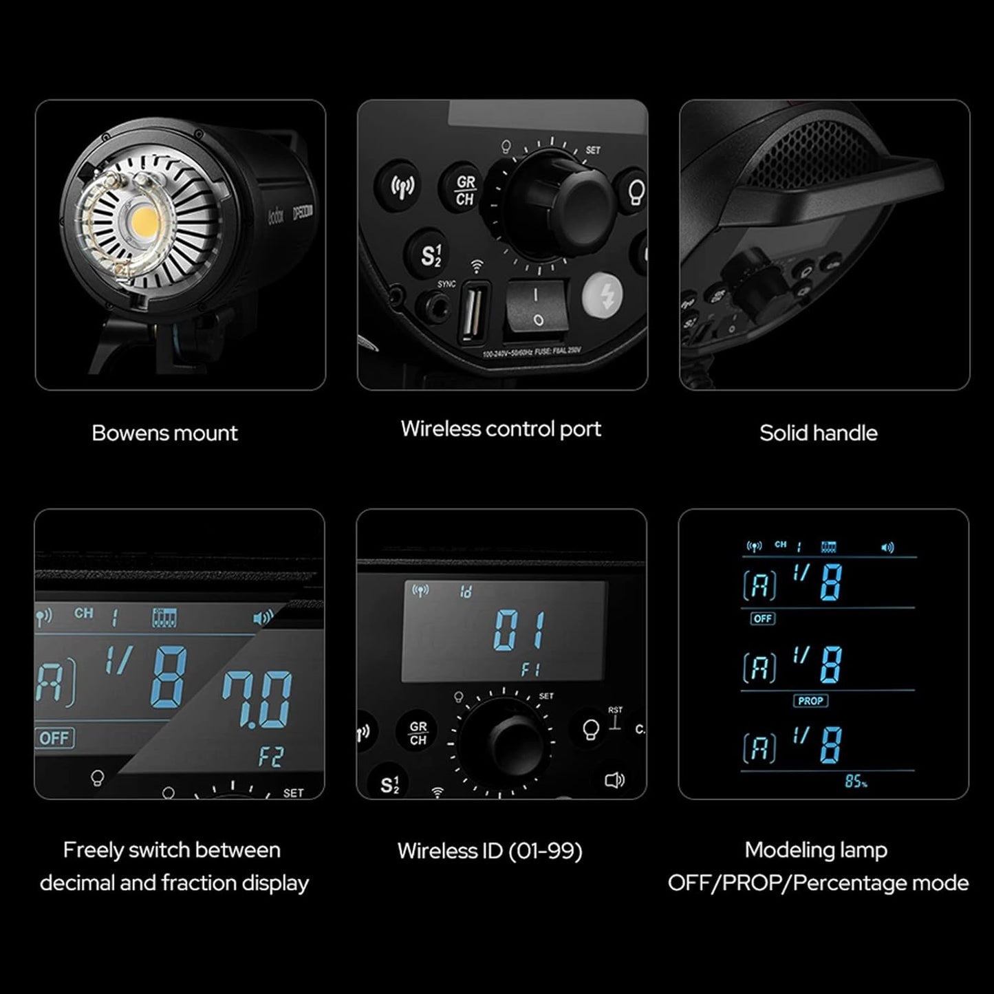Godox DP600IIIV 600Ws Stobe Flash Studio Light GN106 0.1-1S Recycle Time, 1/2000-1/800s Flash Duration, 2.4G X System CCT 5600±200K Bowens Mount Monolight for Studio Portrait Photography (DP600III-V)