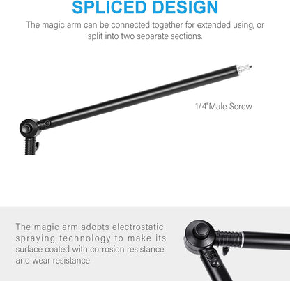 FOMITO-ZJ-SB-01 48" Super Articulating Magic Arm with Light Stand Extender - 2 Section Separable Bracket for Camera, Field Monitor, LED Video Light - Max Load 10KG with Single Section-F0062