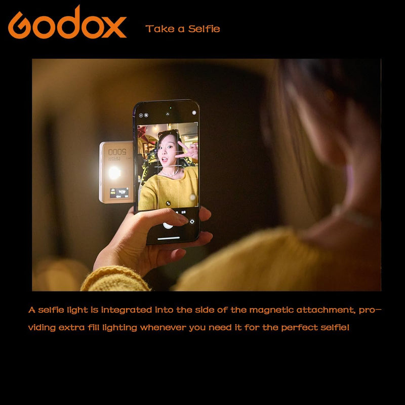 Godox MA5R Full-Color LED Light, Magnetic Charging Selfie Light CRI95 TLCI97, CCT 1800K-10000K,14 Fx Modes,HSI Adjustment,NFC/Bluetooth Connectivity,GM Adjust, 0%-100% Adjust, forYouTube/TikTok etc.