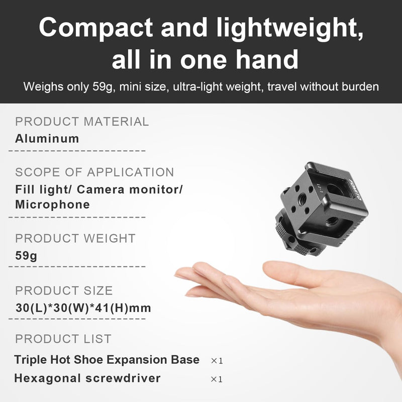 Fomito LX-3 3-Head Cold Shoe Mount with 1/4"-20 Thread for Camera Cage Flash LED Monitor Microphone etc
