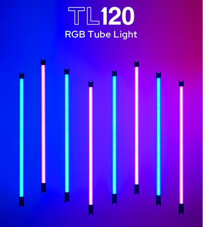 Godox TL120 RGB Tube Light,CRI 96 TLCI 98,Color Temper 2700K~6500K,100% Brightness (LUX),39 FX Effects,Smartphone APP/2.4G Wireless/DMX Control
