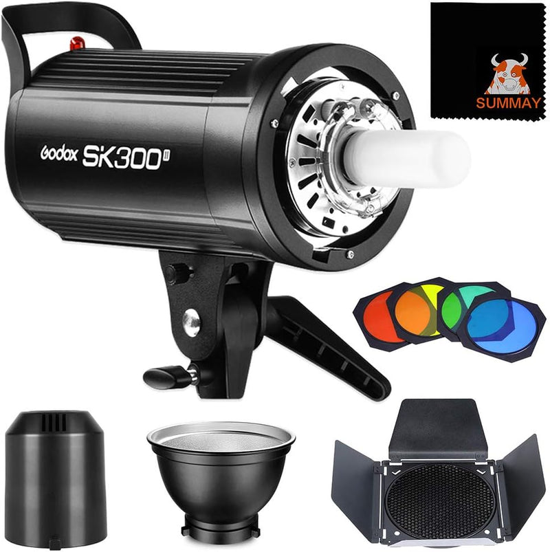 Godox SK300II 300Ws GN58 5600K Studio Strobe Light Bowens Mount Monolight Flash with BD-04 Barn Door Color Filters Reflector Set