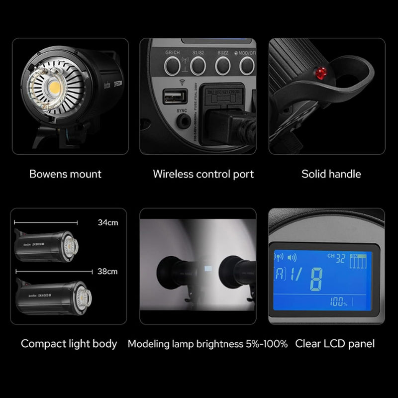 Godox SK400IIV 400Ws Strobe Studio Flash GN65 5700K 2.4G with LED Modeling Lamp Bowens Mount Monolight Strobe Light for Studio, Portrait, Commerce Photography, etc (SK400II Upgraded Version)