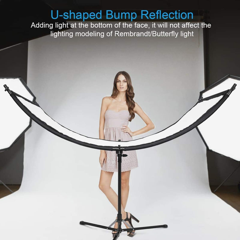 FOMITO Clamshell Light Reflector 70"x25.6"/178x65cm Arclight Curved Eyelighter Lighting Diffuser for Photography Stuido Filming Shooting, Black/White/Gold/Silver