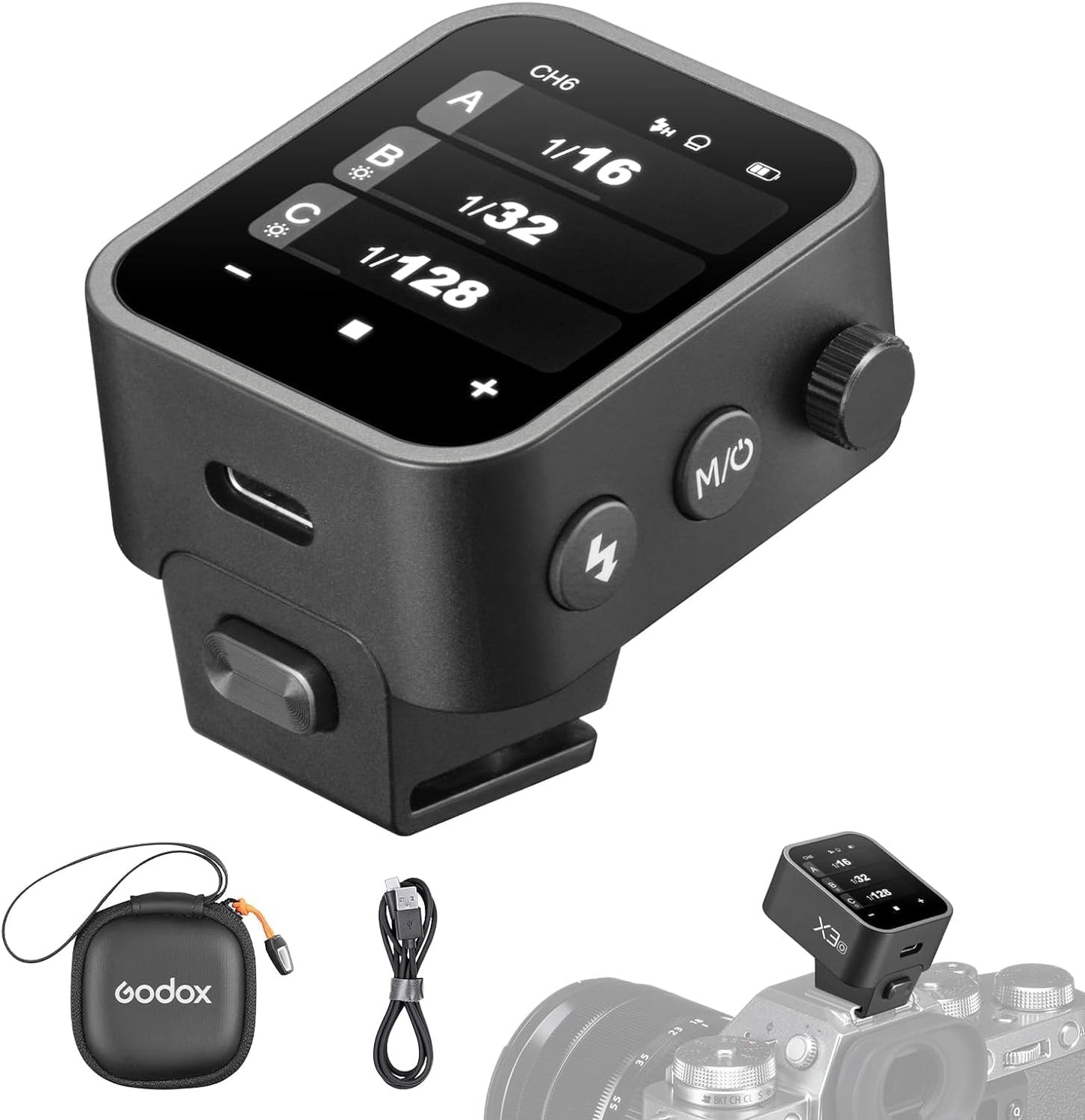Godox X3-O Touchscreen TTL Wireless Flash Trigger for Olympus/Panasonic Camera, 1/8000s HSS TTL TCM Function, Built-in Battery USB-C Charge Flash Transmitter Compatible with Olympus E-P3 E-PL5 E-M1