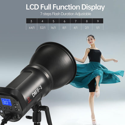 DMII-3 300W Studio Flash 5500K±200K 2.4G Wireless Strobe Flash Light Monlight with 15W LED Modeling Light，Bowens Mount,0.1～1.8S Recycle Time Easycap Mode,for Studio Portrait Commerce Photography