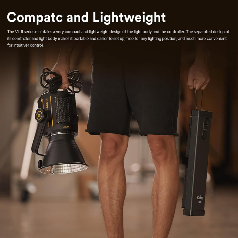 Godox VL300 II LED Video Light, 320W 5600K Daylight-Balanced Bowens Mount Continuous Video Light,CRI 96 TLCI 96 0-100% Dimming,16 Groups 32 Channels,2.4GHz Wireless Bluetooth Control(VL300 Upgraded)