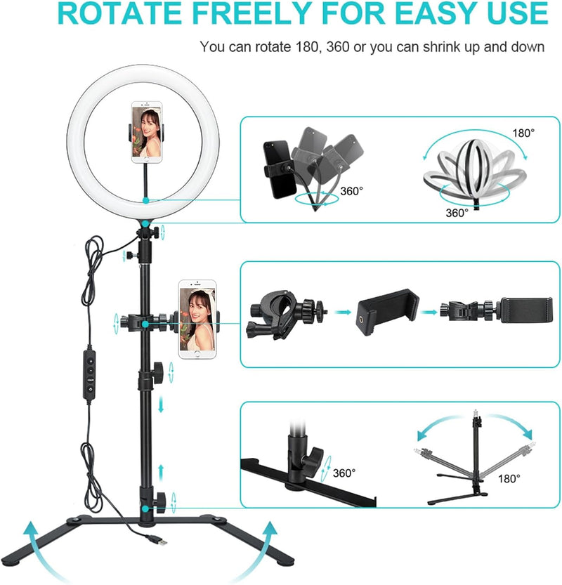 Godox LR120 12" LED Ring Light with Desktop Stand & Cell Phone Holder, USB Powered Conference Light CRI>90 Color Temperature 3000K to 6000K for TikTok/Live Stream/Makeup/Zoom Call & YouTube (Black)