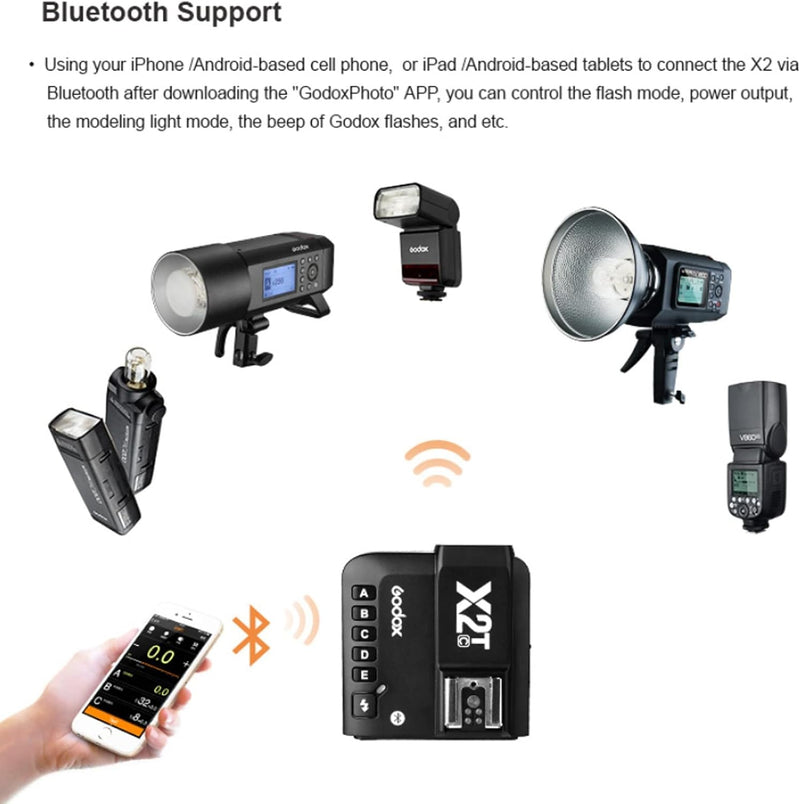 Godox X2T-F TTL Wireless Flash Trigger for Fuji Fujifilm, 1/8000s HSS Bluetooth Connection Supports App Controller, TCM Function, 5 Separate Group Buttons, New Hotshoe Locking, New AF Assist Light