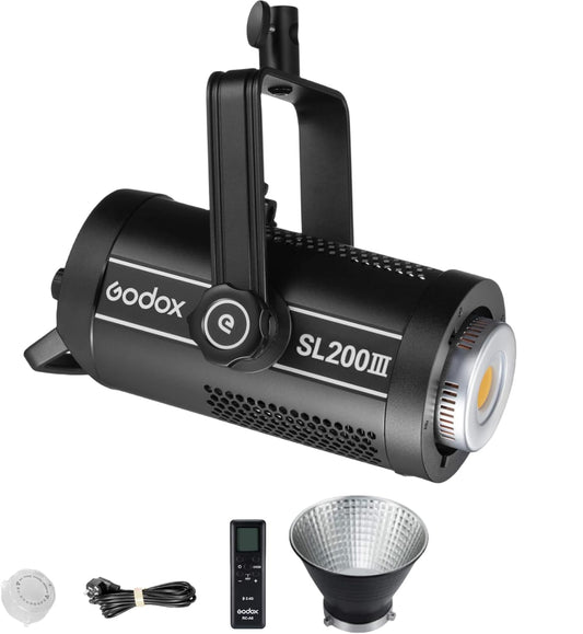 Godox SL200III Daylight LED Video Light, 200W 95600Lux @1M CRI 96+TLCI 97+ Bowens Mount LED Continuous Light, Professional Studio Light with 8 FX Effects&Silent Mode&RC-A6 Remote
