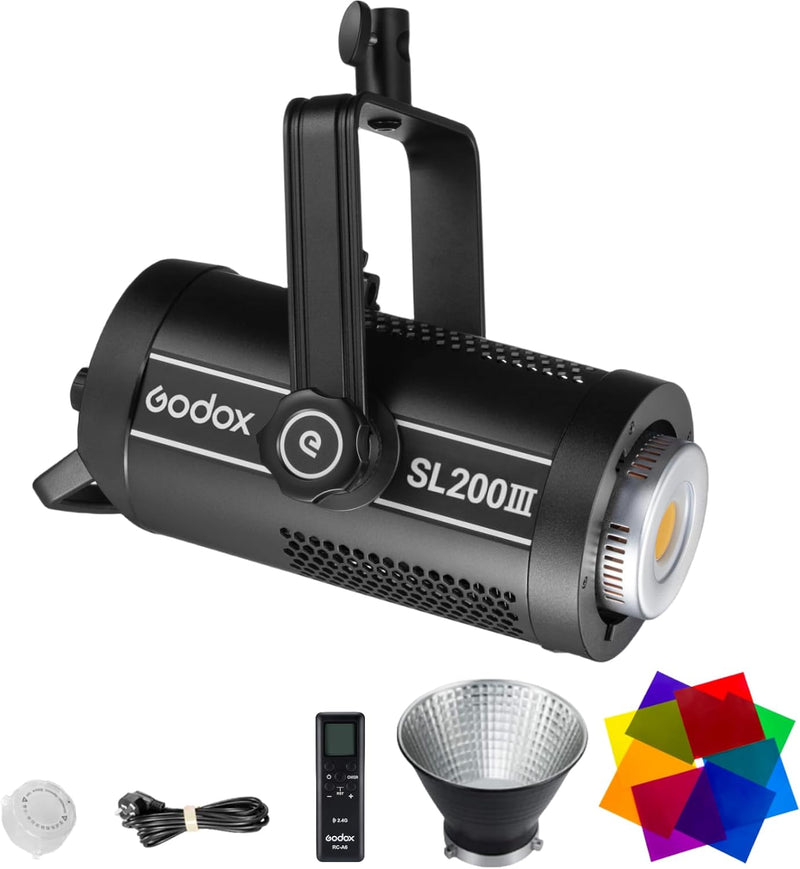 Godox SL200III Daylight LED Video Light, 200W 95600Lux @1M CRI 96+TLCI 97+ Bowens Mount LED Continuous Light, Professional Studio Light with 8 FX Effects&Silent Mode&RC-A6 Remote