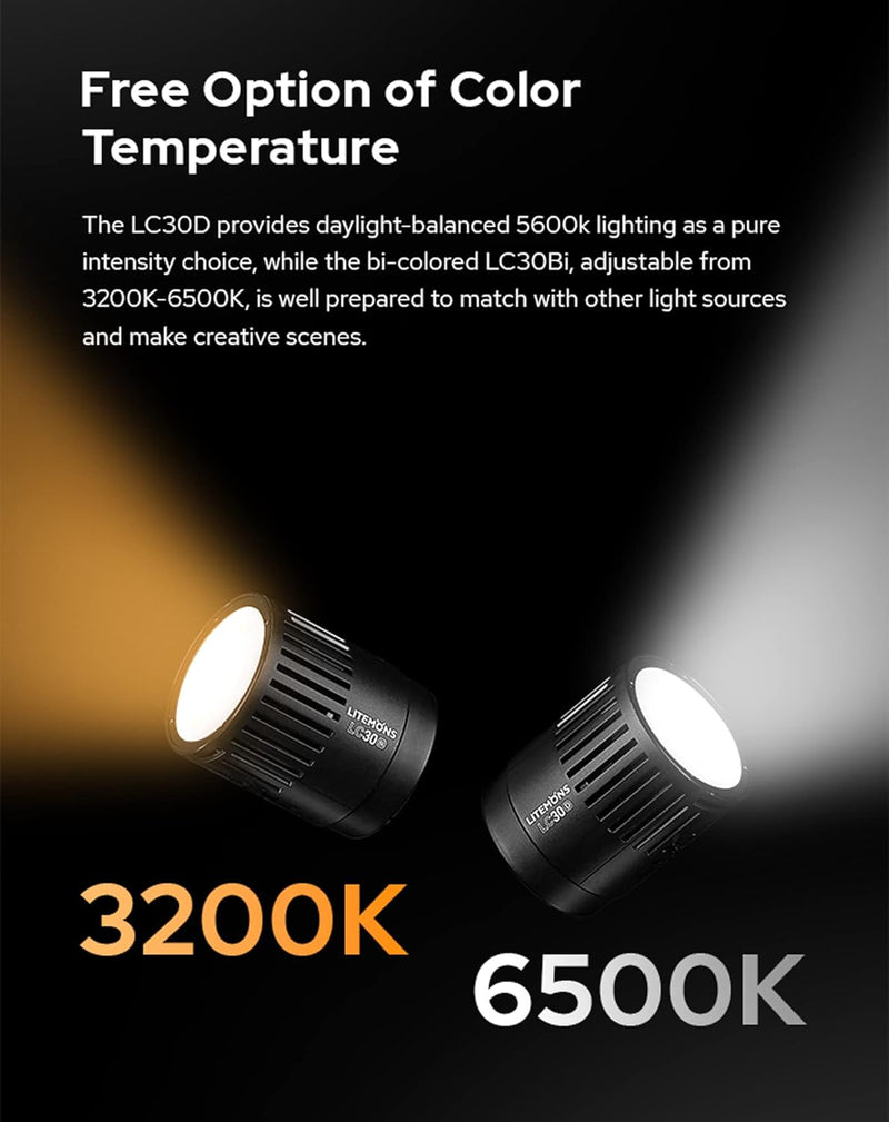 Godox LC30Bi 3200K-5600K Bi-Color Litemons Tabletop LED Light,25200LUX@0.5m, CRI 95+/TLCl 96+, 11 Preset Lighting FX Effects
