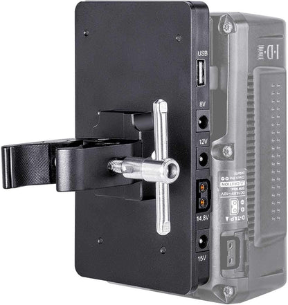 Fomito V-Lock V Mount Battery Adapter Plate with Super Clamp for Lighting Stand,Tripod, Support Rod, with D-TAP/DC/USB Power Output for Camcorder, DSLR Camera, LED Video Light, Monitor, Microphone