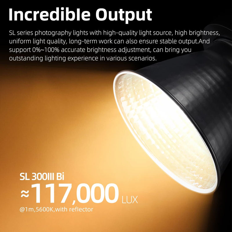 Godox SL300IIIBi 330W LED Continuous Output Lighting, 2800K-6500K Dual Color Temperature, 0%-100% Brightness Adjustment, App Control, Bowens Mount, Suitable for Studio, Still Life, Video Shooting