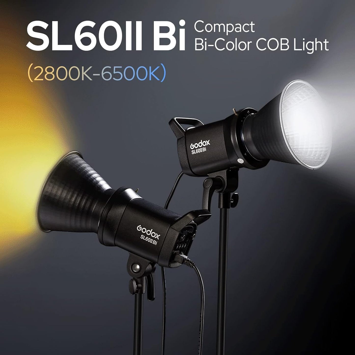 Godox SL60IIBi Bi-Color LED Video Light,2800K-6500K,CRI96+ TLCI97+, Built in 11 FX Effects, APP/2.4G Wireless Control Adjust Brightness, Bowens Mount LED Continuous Output Lighting