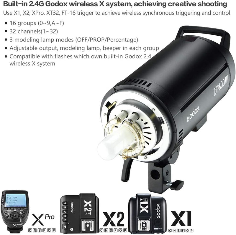Godox DP600III Professional Studio Flash Bowens Mount LCD Control Panel, It Provides an Ideal Light Source for Wedding Photography, Advertising Shooting, Portrait and Fashion Photography, etc.