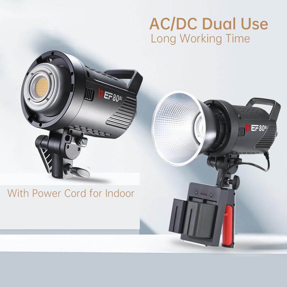 JINBEI EF-80BI 80W COB Bi-Color LED Video Light, Bi-Color 2700K-6500K Continuous Light Bowens Mount Handheld Spotlight, CRI97+/TLCI98+, 9 Lighting Effects, Bluetooth APP Control