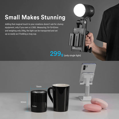 Godox LC30D LED Video Light,38W Tabletop LED Light,5600K 35800 LUX@0.5m,CRI 95+/TLCl 96+,0%-100% Dimming,8 FX Light Effects,for Live Streaming,Product Photography,Outdoor Shooting