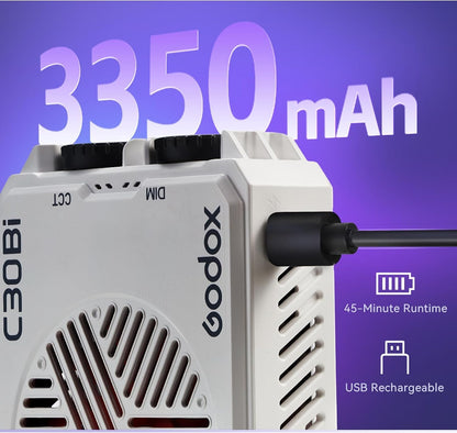 GODOX Litemons C30R RGB Led Video Panel Light,30W On Camera Pocket Lights CCT 1,800K-10,000K,3350mAh Rechargeable for Photography,Videographer and Vlogging