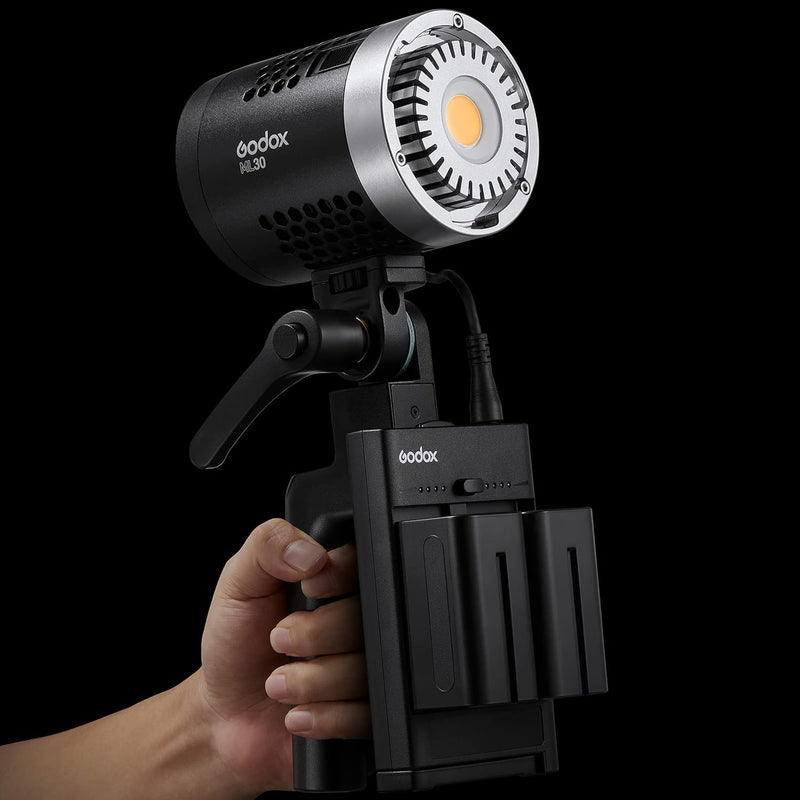 Godox ML30 LED Light, Portable Handheld LED Video Light,5600K CRI 96+ TLCI 97+, 12 Lighting Effects, APP Control,Silent Mode, with 2X NP-F970 Battery