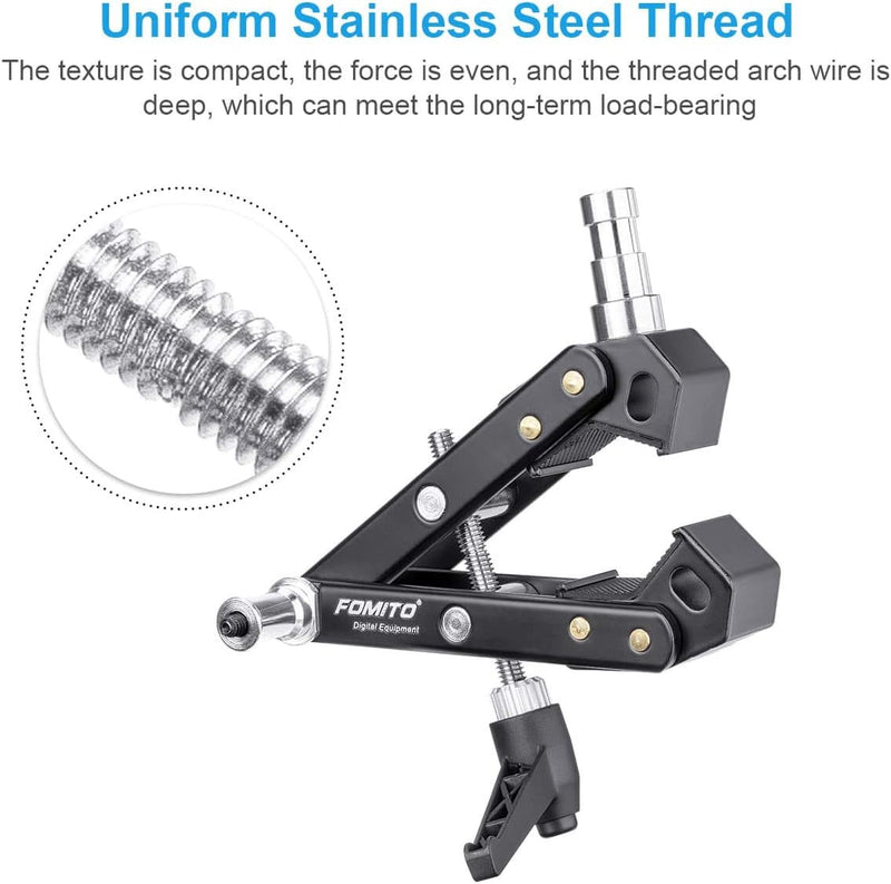 Fomito Super Clamp Universal Multi-Function A-Type Flash Clip with 2X 5/8 Inch Interface Screw & 1x 1/4 Inch Male Screw