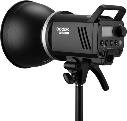 Godox MS300 Compact Studio Flash 300W 2.4G Wireless Monolight with 150W Modeling Lamp,Outstanding Power Output Stability,Anti-Preflash,Bowens Mount,5600±200K CCT,0.1～1.8S Recycle Time