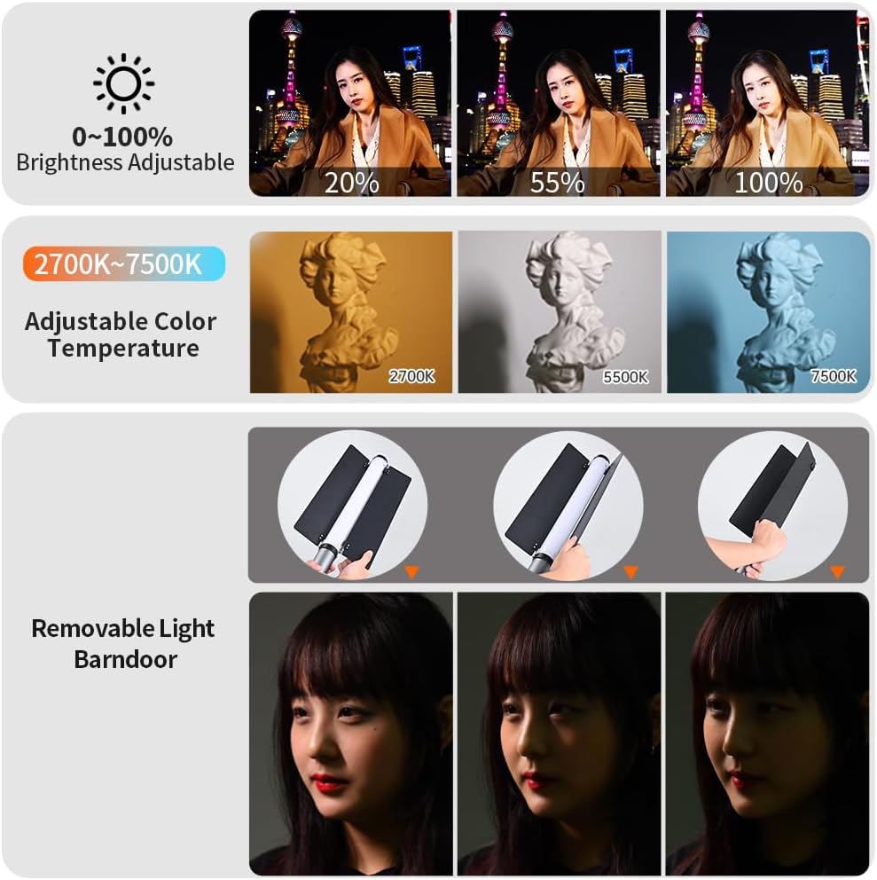 JINBEI EFT-220 Bi-Color Handheld Light Stick Built-in 3000mAh Battery 2700K ~ 7500K Light Wand Photography Ra>96 TLCI>98 with APP Control&Metal Barndoor 9 FX Lighting Effects for Video Photography