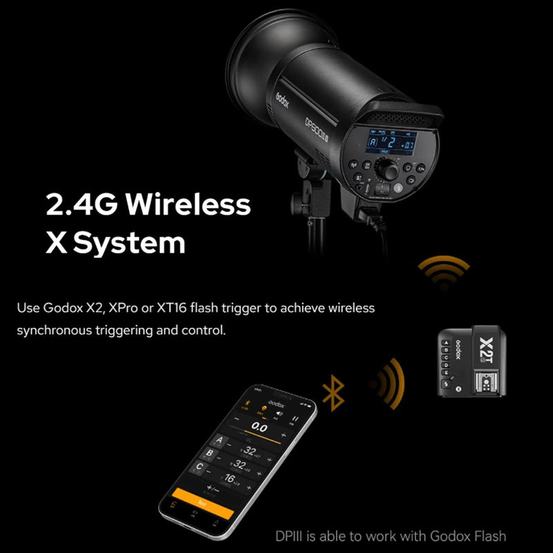 Godox DP600IIIV 600Ws Stobe Flash Studio Light GN106 0.1-1S Recycle Time, 1/2000-1/800s Flash Duration, 2.4G X System CCT 5600±200K Bowens Mount Monolight for Studio Portrait Photography (DP600III-V)