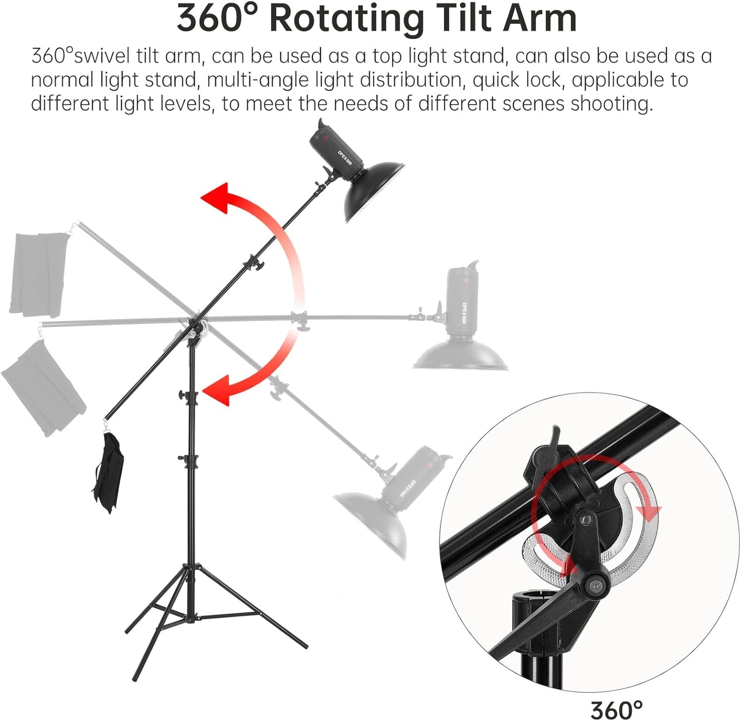 JINBEI 16.4FT 500cm Heavy Boom Arm with Sandbag Light Stand 22LBS Bearing Rotatable Adjustable Aluminum Holding Arm Load M-3 for Studio Photography Video