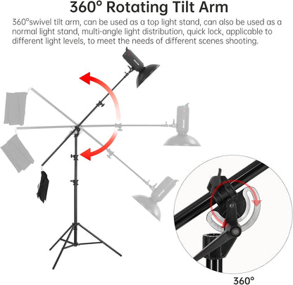JINBEI 16.4FT 500cm Heavy Boom Arm with Sandbag Light Stand 22LBS Bearing Rotatable Adjustable Aluminum Holding Arm Load M-3 for Studio Photography Video
