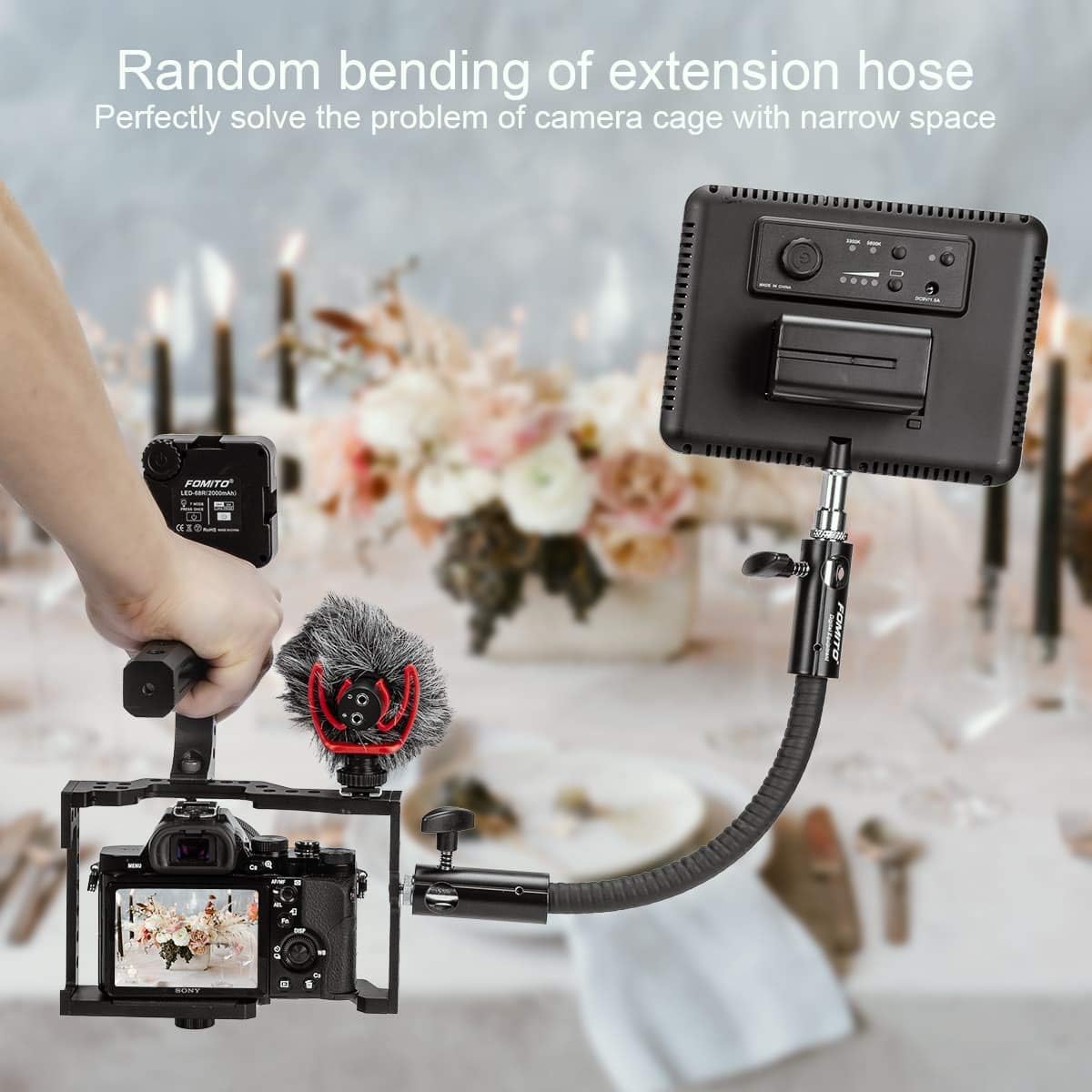 Fomito-RG-01 12.5 Inch/32cm Flexible Arm Extension Pole with 1/4-3/8in Converter Screw for Marco Ring Light/LED Panel, for Light Stand, Tripod, Monopod Photography, Max Load 5.5lbs/2.5kg-F0063