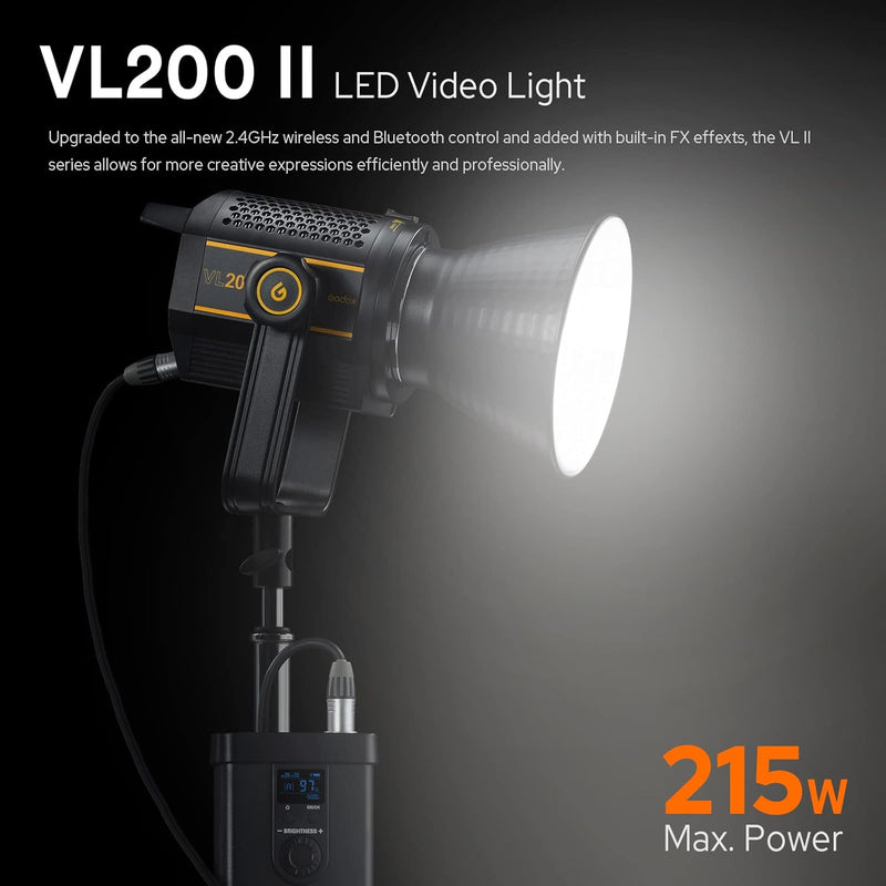 Godox VL200 II LED Video Light with BD-04 Barndoor Kit&LETWING 8 Color Filters,215W 5600K Bowens Mount Continuous Video Light,CRI 96 TLCI96 0-100% Dimming,16 Groups 32 Channels,2.4GHz Wireless Control
