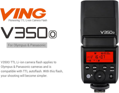 Godox V350O TTL Flash for Olympus Panasonic GN36 1/8000s HSS Camera Flash w/ 2000mAH Battery 500 Times Full Power Flash 0.1s-1.7s Recycle Time for Olympus Panasonic Camera (V350-O)