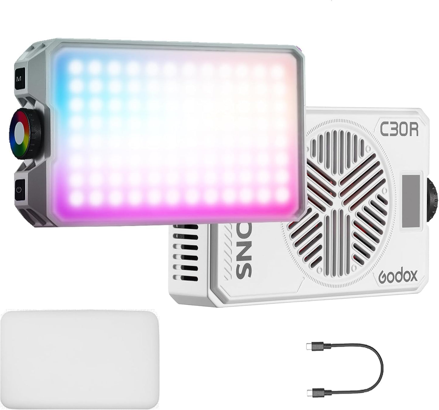 GODOX Litemons C30R RGB Led Video Panel Light,30W On Camera Pocket Lights CCT 1,800K-10,000K,3350mAh Rechargeable for Photography,Videographer and Vlogging