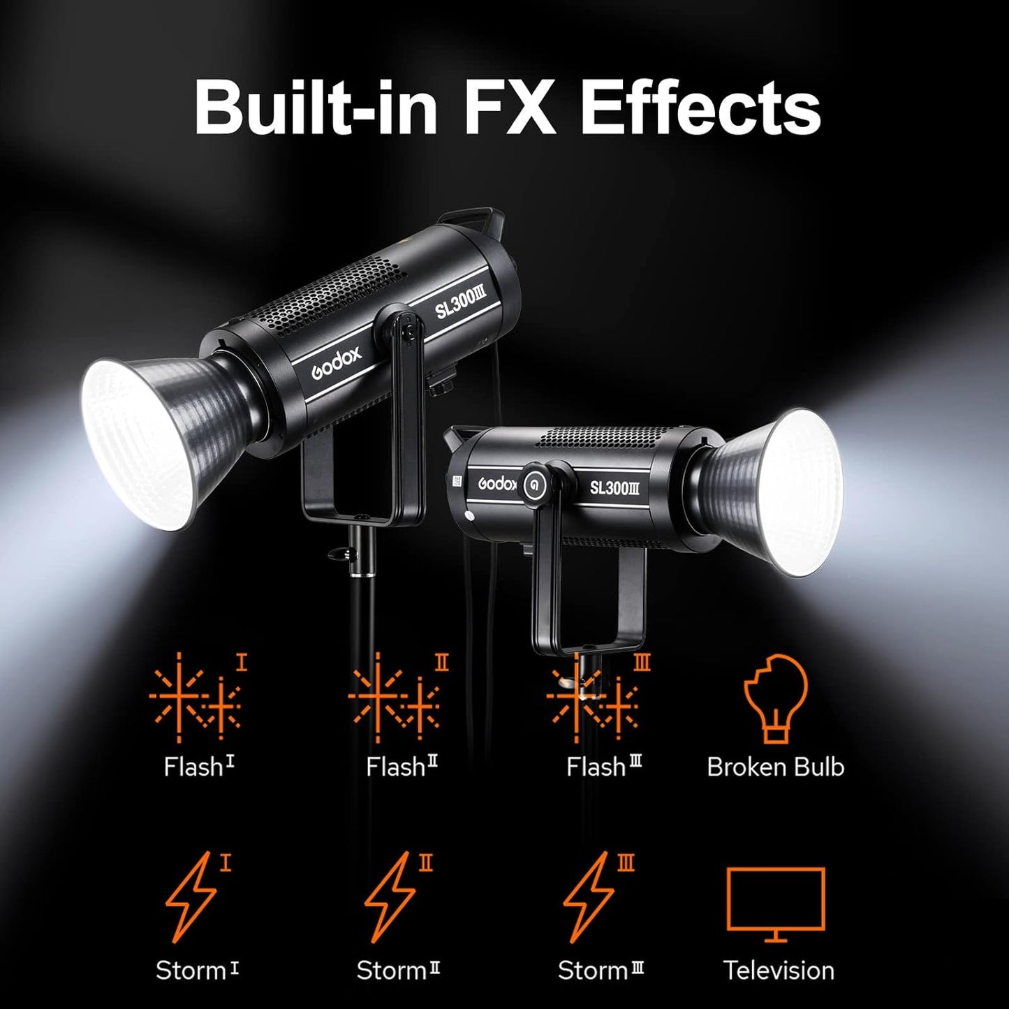 Godox SL300III LED Video Light,300W 99300Lux 5600K±200K CRI96+ TLCI97+,Bowens Mount Daylight-Balanced Countinuous Output Lighting for YouTube,Live Broadcast,Video