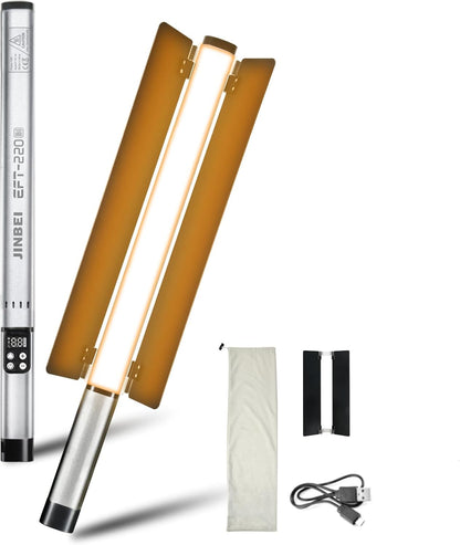 JINBEI EFT-220 Bi-Color Handheld Light Stick Built-in 3000mAh Battery 2700K ~ 7500K Light Wand Photography Ra>96 TLCI>98 with APP Control&Metal Barndoor 9 FX Lighting Effects for Video Photography