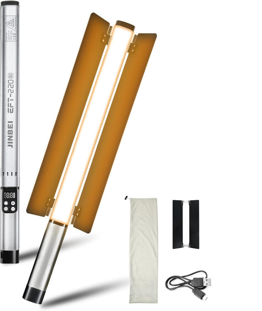 JINBEI EFT-220 Bi-Color Handheld Light Stick Built-in 3000mAh Battery 2700K ~ 7500K Light Wand Photography Ra>96 TLCI>98 with APP Control&Metal Barndoor 9 FX Lighting Effects for Video Photography