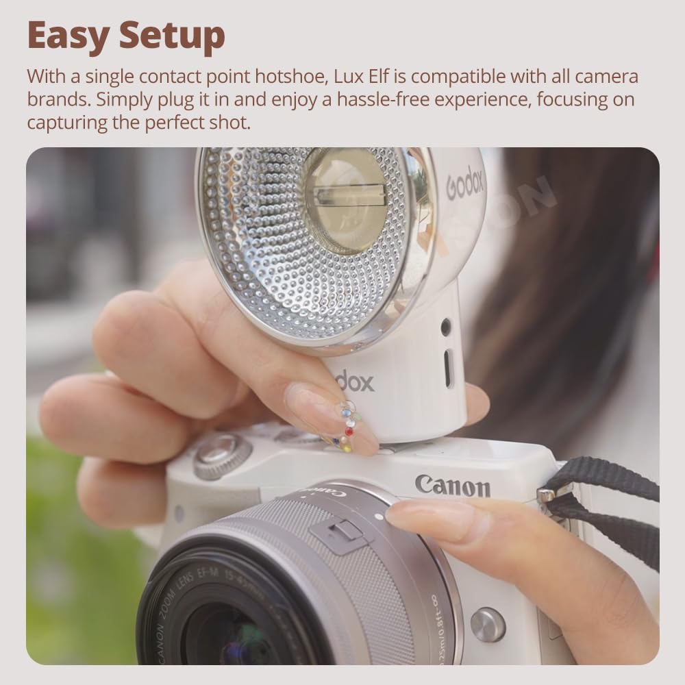 Godox LUX ELF Retro Camera Flash,CCT 6000K±200K,Recycle Time(1/1step) -10°℃~50°C,Flash Times(1/1step) 3.6s,Built-in Lithium Battery, for Canon Sony Nikon Cameras