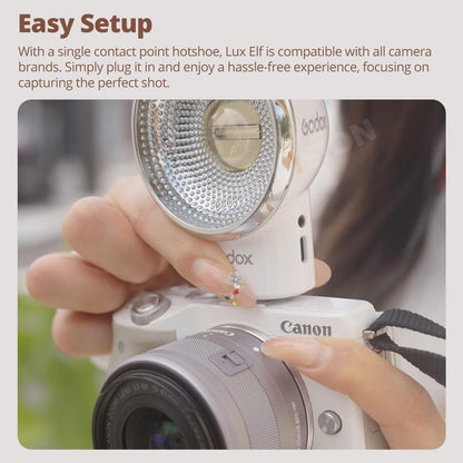 Godox LUX ELF Retro Camera Flash,CCT 6000K±200K,Recycle Time(1/1step) -10°℃~50°C,Flash Times(1/1step) 3.6s,Built-in Lithium Battery, for Canon Sony Nikon Cameras