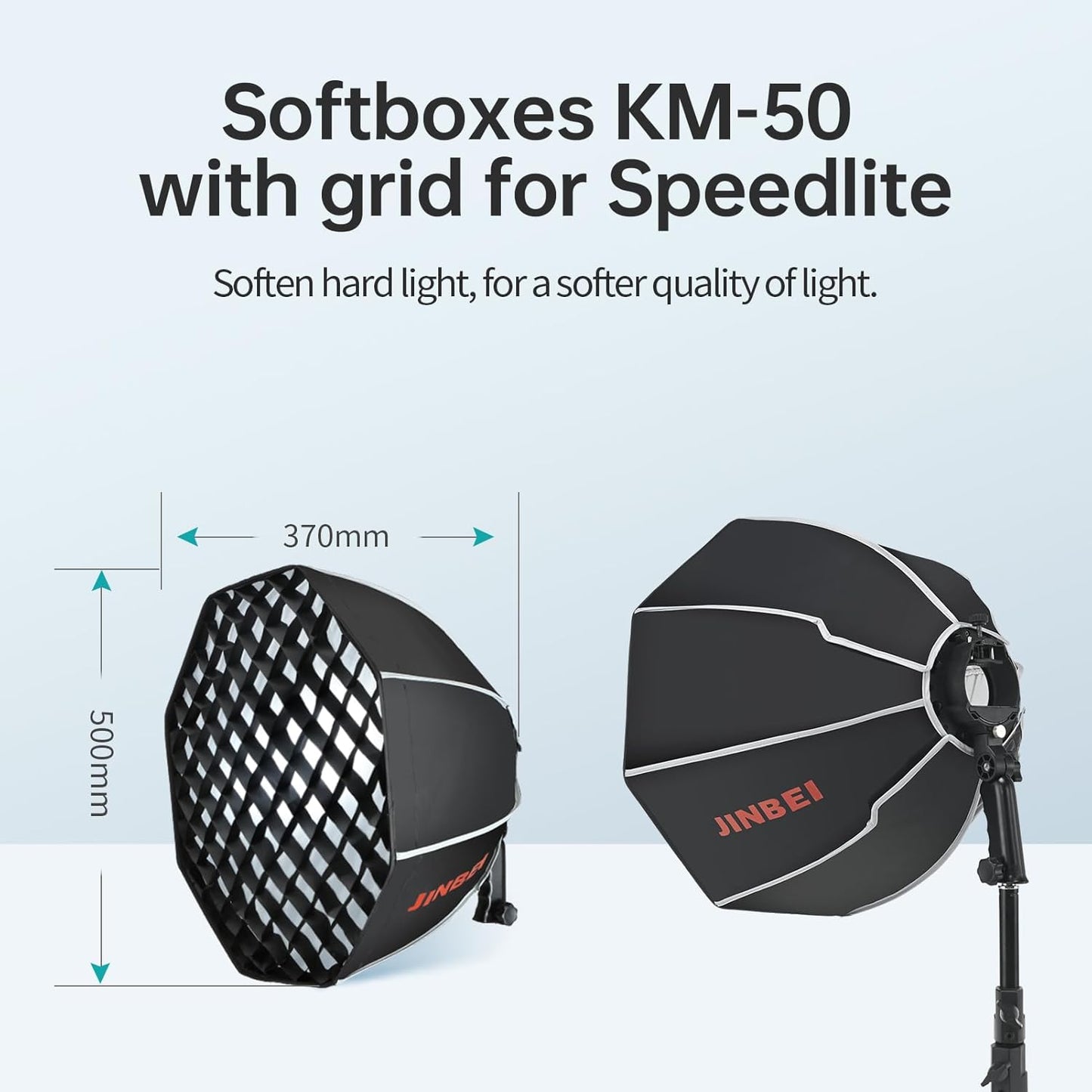 JINBEI 20"/50cm Octagonal Softbox Quick Folding Quick Set Up Octabox Softbox with Light Diffusers/Honeycomb Grid/Bag for HD-1 HD-2MAX Hi900 Speedlite
