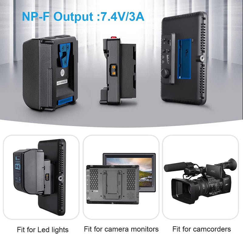 Fomito NP-F Dummy Battery to V-Lock V Mount Plate for Sony F970 F750 F550 Battery to Camera Monitor Neewer F100 FEELWORLD FW568 F5 T7, LED Video Light CN160 CN216 YN300 II YN-600 W260