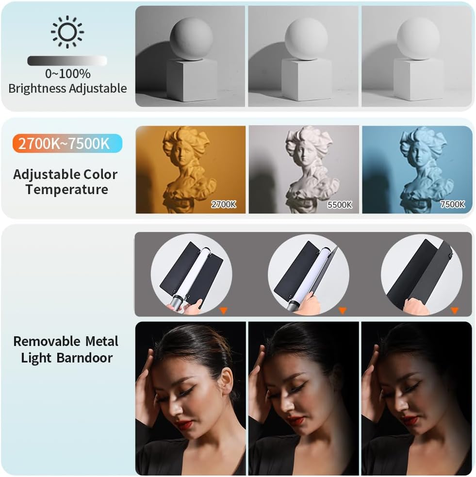 JINBEI EFT-220 RGB Handheld LED Light Stick, Light Wand Photography with APP Control & Metal Barndoor, Built-in 3000mAh Battery, Portable Dimmable 2700K-7500K, TLCI＞98, 21 FX Lighting Effects