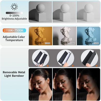 JINBEI EFT-220 RGB Handheld LED Light Stick, Light Wand Photography with APP Control & Metal Barndoor, Built-in 3000mAh Battery, Portable Dimmable 2700K-7500K, TLCI＞98, 21 FX Lighting Effects