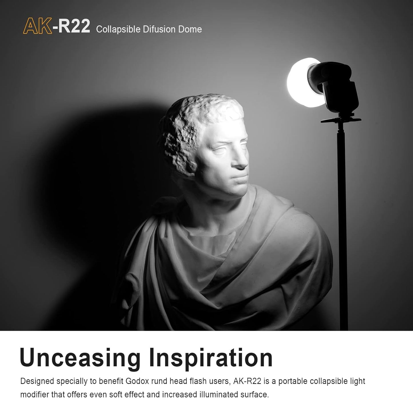 Godox AK-R22 Collapsible Diffusion Dome, Diffuser for Godox V1/ V1pro Round Head Flash, Godox AD100Pro, Godox H200R