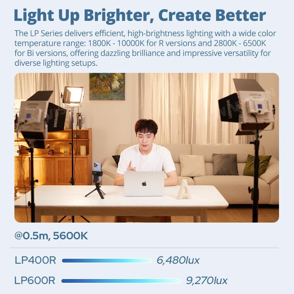 Godox Litemons LP600R RGB LED Light Panel W/APP Control,60W Studio Photography Lighting W/Barndoor,1800K -10000K,14 FX Modes/360°Rotatable/CRI 96+ TLCI 96+